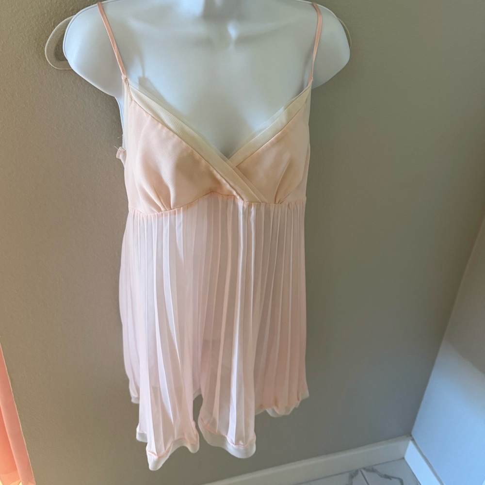 Peach Pleated Babydoll Dress stretchable tie back bow slip dress